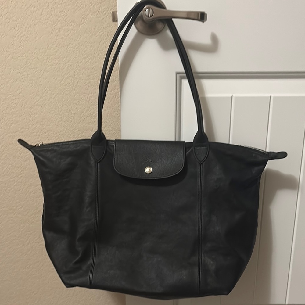 Longchamp Black Le Pliage Cuir Classic Tote - Leather